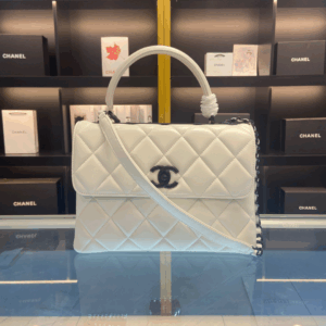 Chanel Trendy White Smooth Leather With Lock Black Fake Handbags 25cm