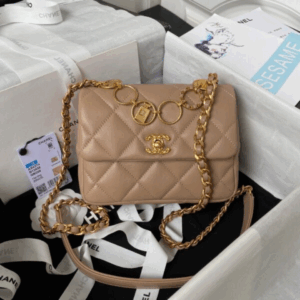 Chanel Woc Brown Fake Handbags Pearl Handle Plated 11.5×14.5x5cm