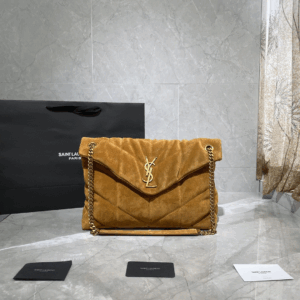 SAINT LAURENT Puffer Toy quilted leather-trimmed suede shoulder bag